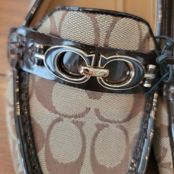 Coach Fortunata CC Metal & Brown Signature Logo Jacquard Flat/Loafers - Picture 4 of 11